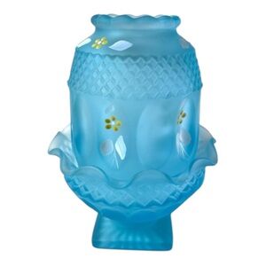 Vintage Westmoreland Blue Satin Hand Painted Frosted Glass Fairy Lamp